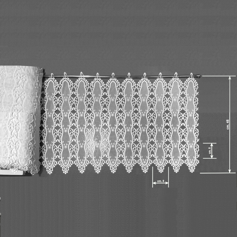 Tendina tirolese ricami e pizzo macramé h45