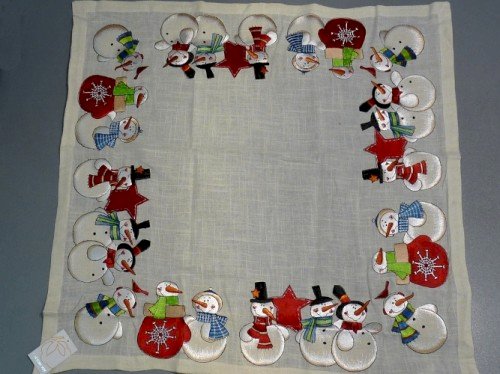 Centro tavola quadrato Natale pupazzi di neve Cotton Joy