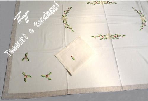 Tovaglia Natale AGRIFOGLIO 6 posti Cotton Joy